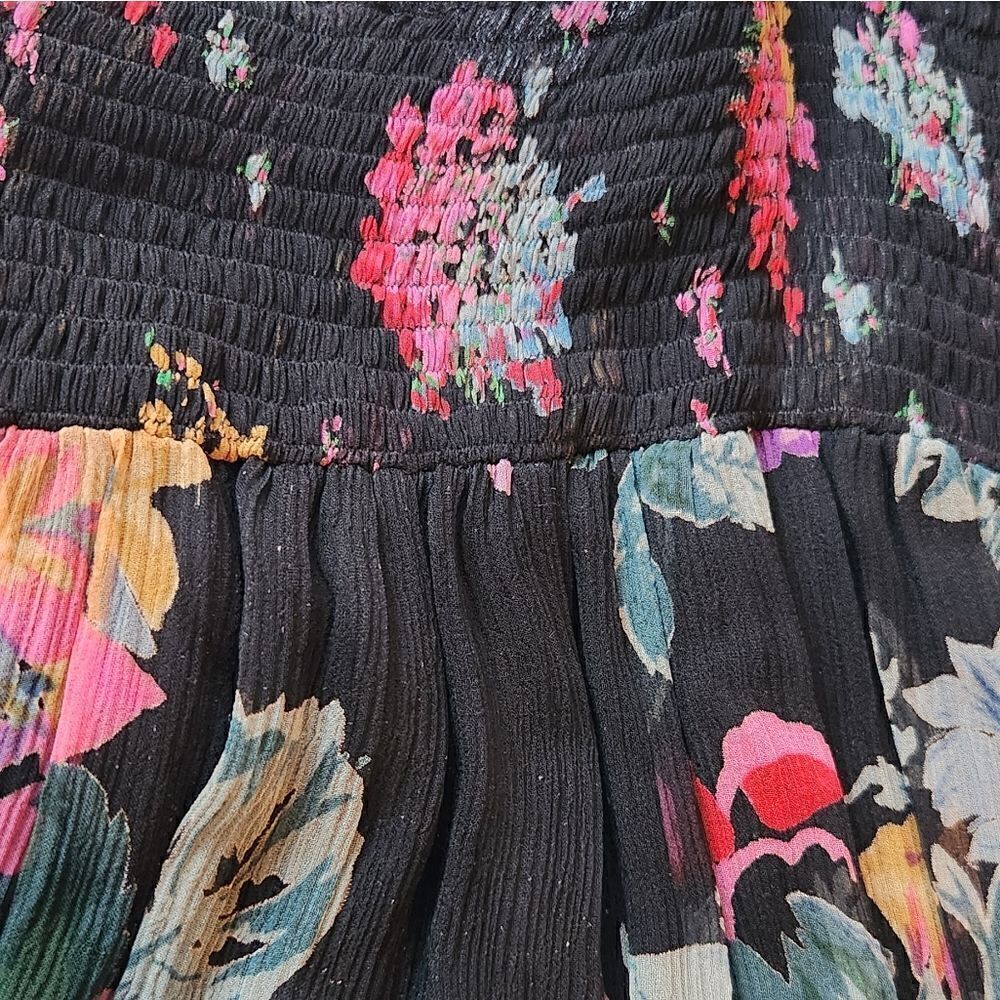 Candela NYC Black Floral Tiered Silk Dress Size Small - Picture 2 of 11